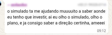 Mensagem de aluno: O simulado tá me ajudando muito a saber onde eu tenho que investir, aí eu olho o simulado, olho o plano, e já consigo saber a direção certinha.